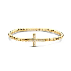 0.21ctw, 18K Yellow Gold Cross Tresore Stretch Bracelet