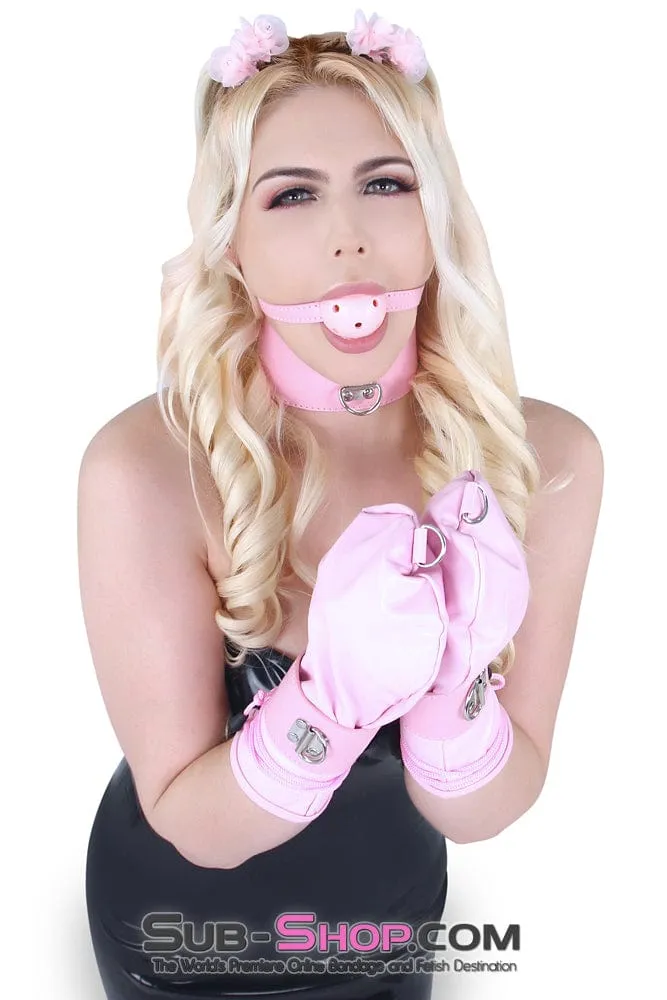 8833HS-SIS	Pink Bimbo Lacing and Locking Pink Bondage Mittens Set