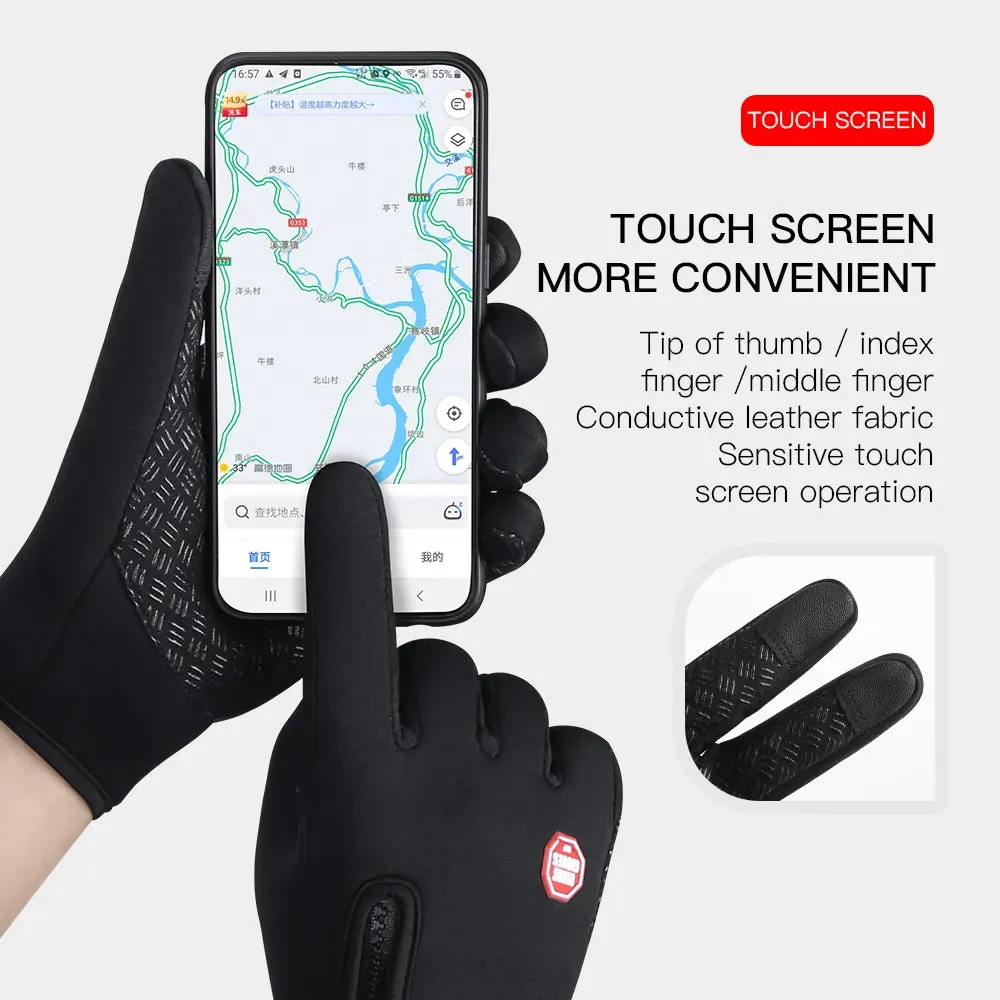 Autumn Winter Motorbike Gloves Windproof Anti-slip Touchscreen Fleece Keep Warm for Work Gloves Men Sports Bike Skiing Black