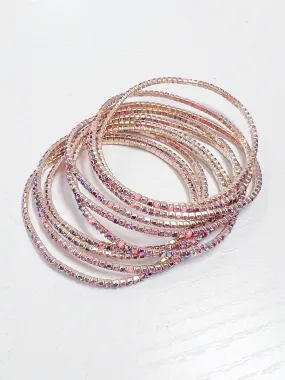 Avery - Pink Rhinestone Bracelet Set of 10