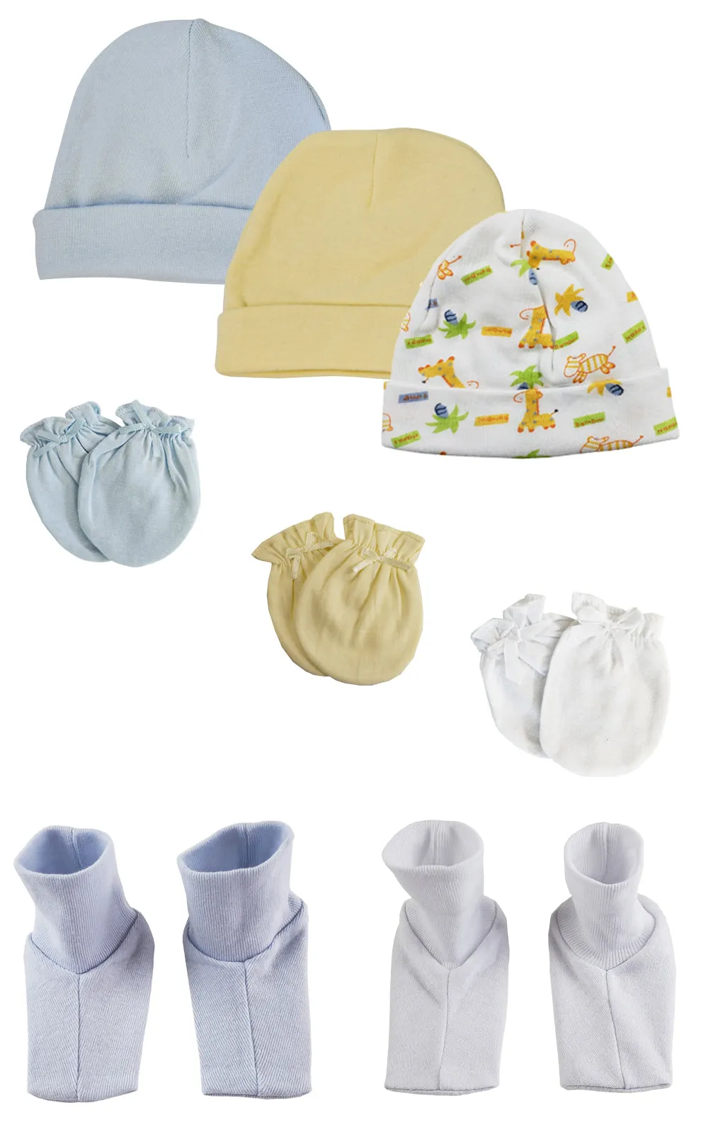 Baby Boy Infant Caps, Booties and Mittens (Pack of 8)