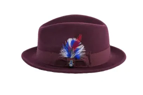 Burgundy Brooks Trilby 100% Australian Wool Felt Crushable Hat