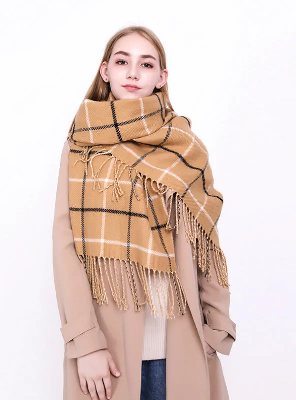 Cashmere Like Plaid Warm Scarf For Women