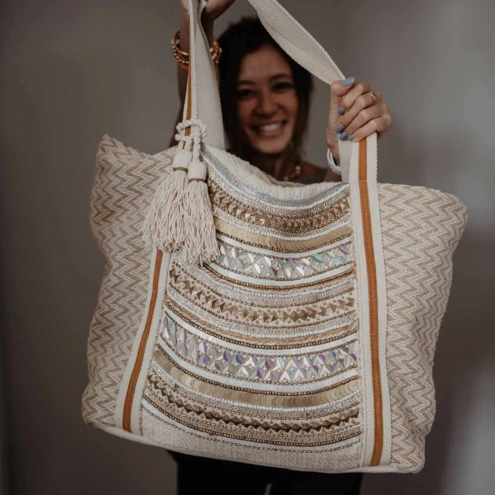 Chevron Beaded Tote Bag