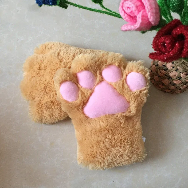 Cute Fuzzy Cat Paw Gloves