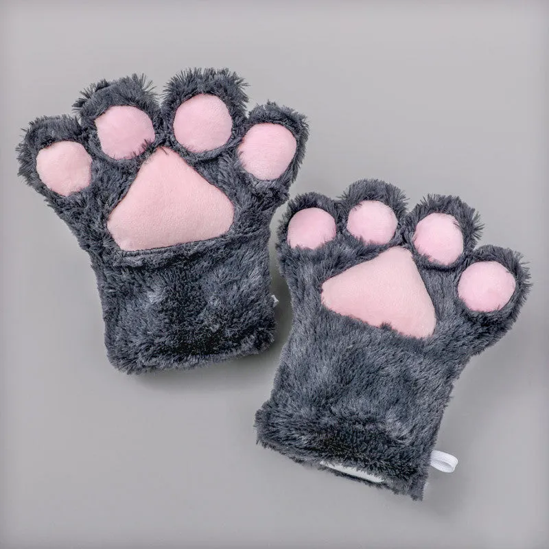 Cute Fuzzy Cat Paw Gloves