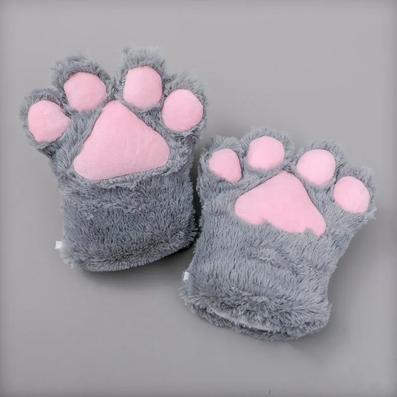 Cute Fuzzy Cat Paw Gloves