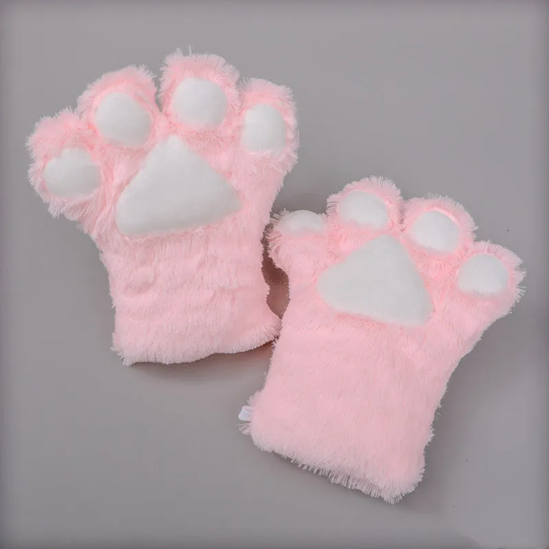 Cute Fuzzy Cat Paw Gloves