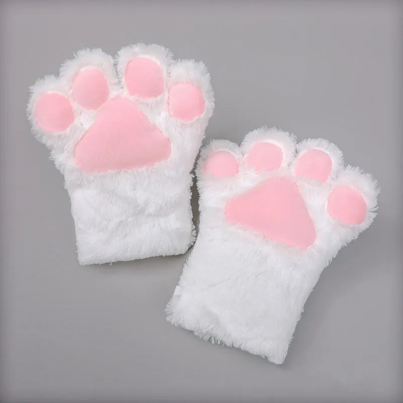 Cute Fuzzy Cat Paw Gloves