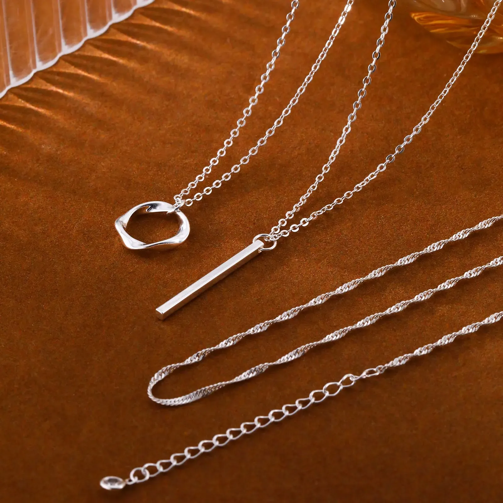 Dainty Layered Silver Pendant Necklaces