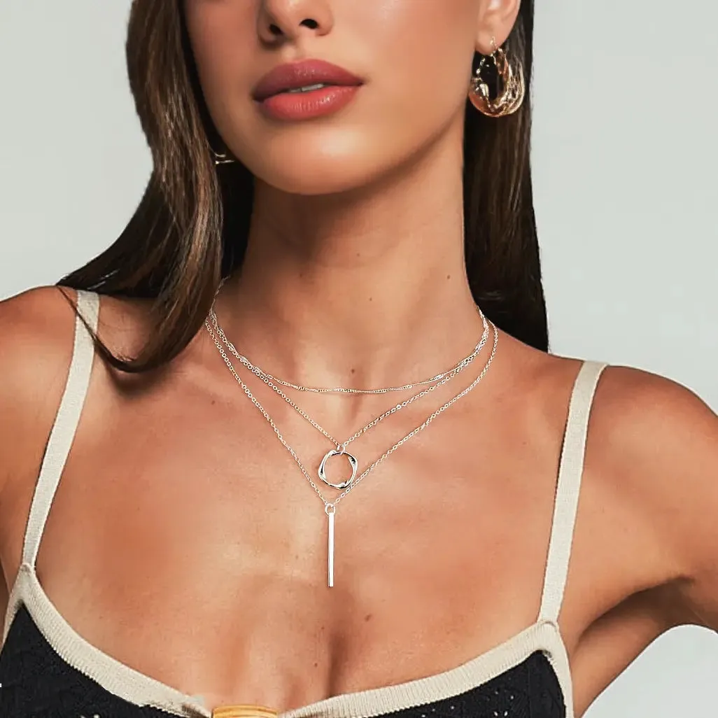 Dainty Layered Silver Pendant Necklaces