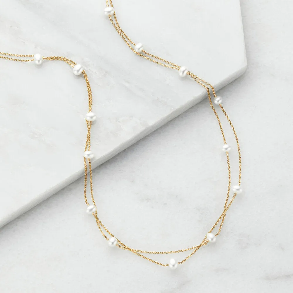 Gold Layered Pearl Necklace