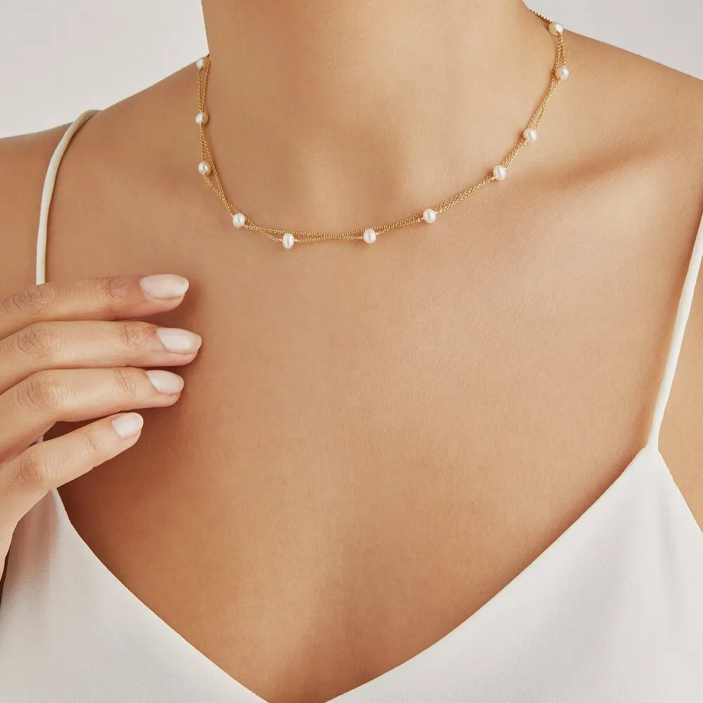 Gold Layered Pearl Necklace