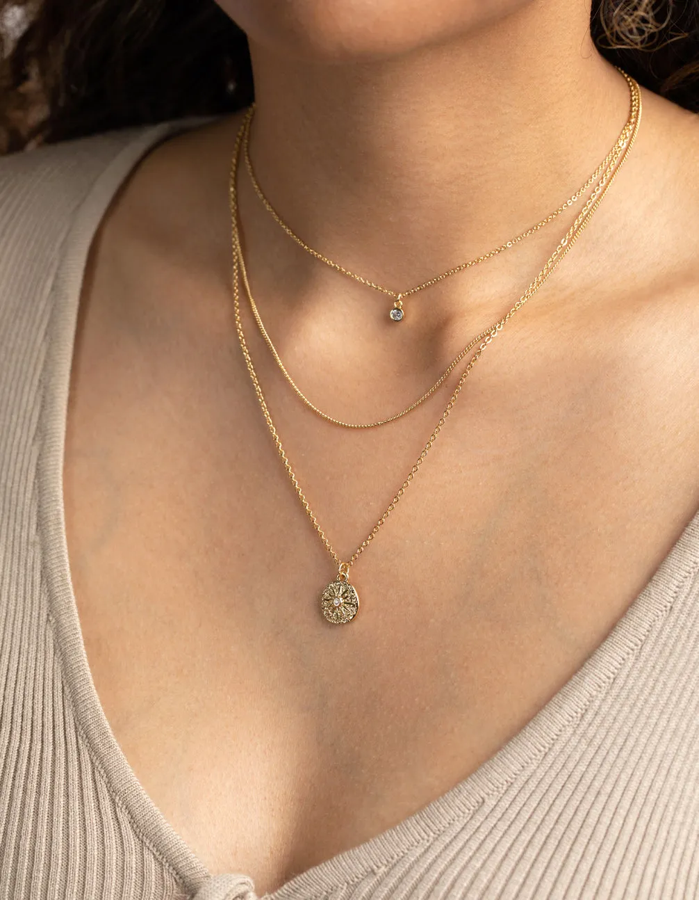 Gold Plated Celestial Layered Necklace