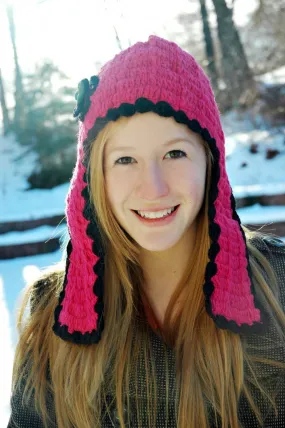 Handmade Tibetan Wool Pink and Black Hat