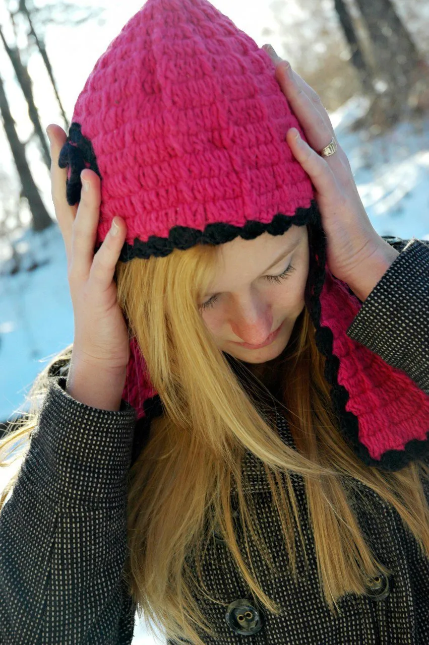 Handmade Tibetan Wool Pink and Black Hat