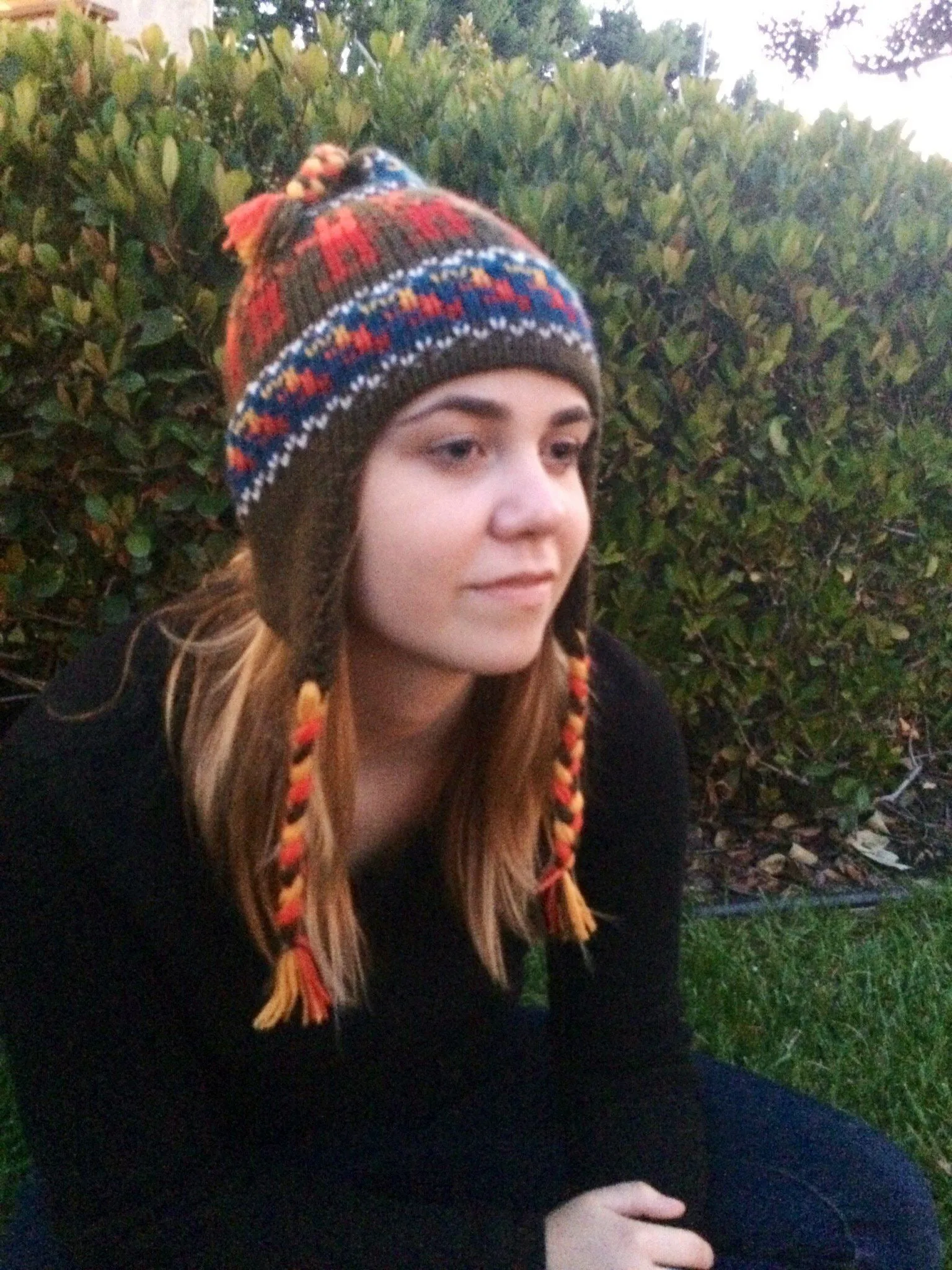 Knit alpaca Chullos with Braids - Colorful