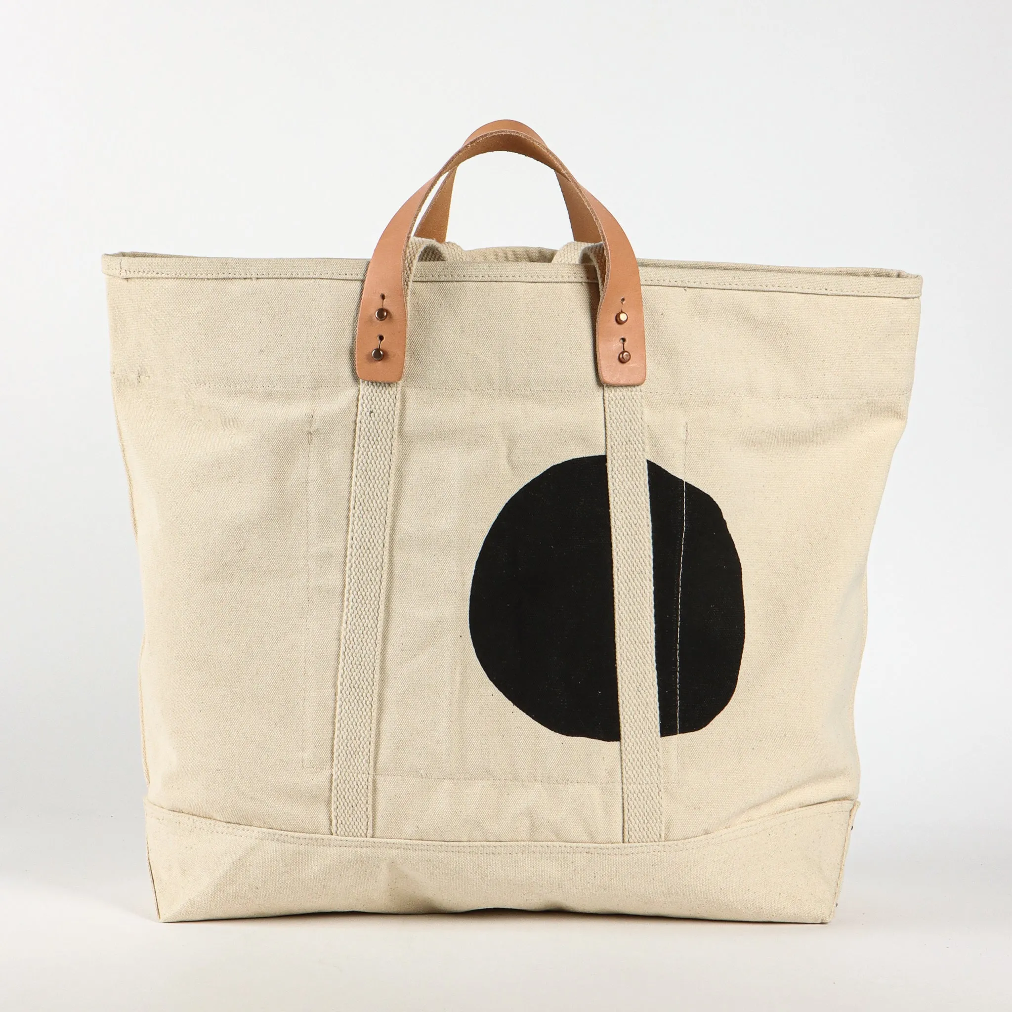 Large East West Tote | Black Polka