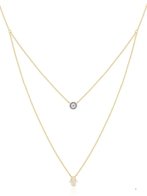 Layered Evil Eye and Hamsa Necklace 18K Gold Plated Sterling Silver 925  Luxury - KESLEY