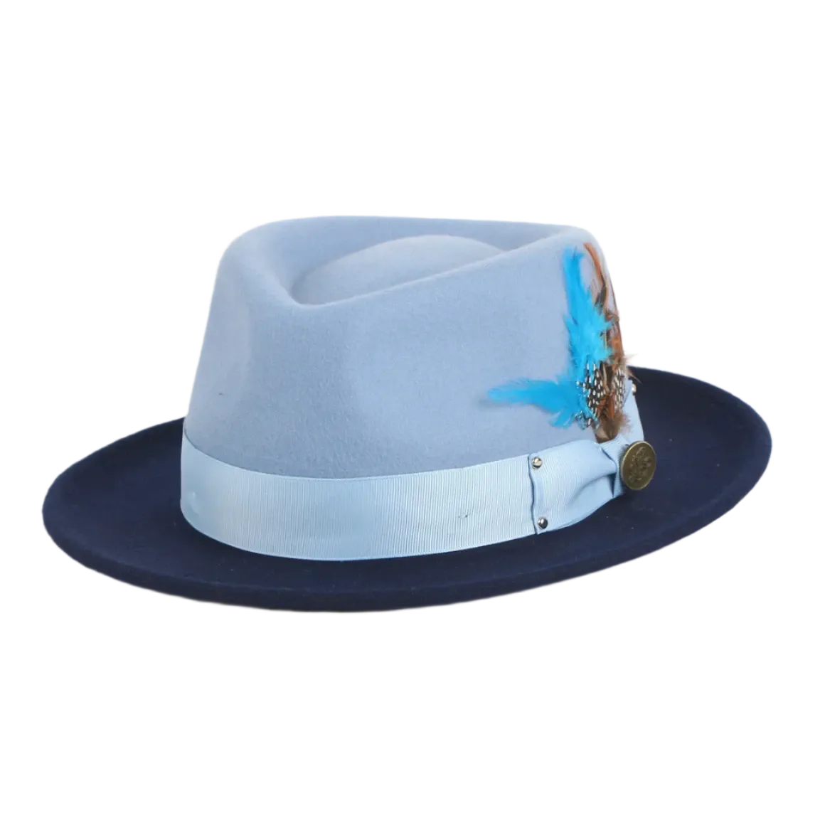 Light Blue-Navy Men's Fedora Wool Hat with Snap Brim Style No-NEW ORLEANS