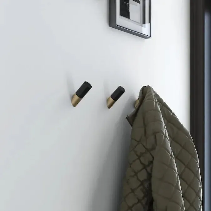 Modern Wood and Metal Hooks, Single Organizer, Hat Rack, Towel Hook - Brass - Black - Champagne Bronze - Nickel - White