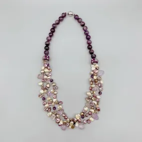 Natural Keshi Pearl & Amethyst Layered Gemstone Necklace