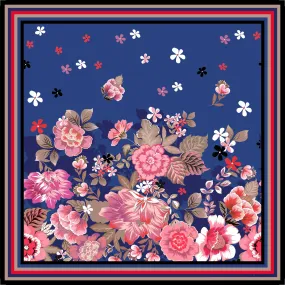 Orla Ermanno Large floral striped border blue/pink  OE285 90cm