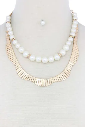 Pearl Metal Layered Necklace