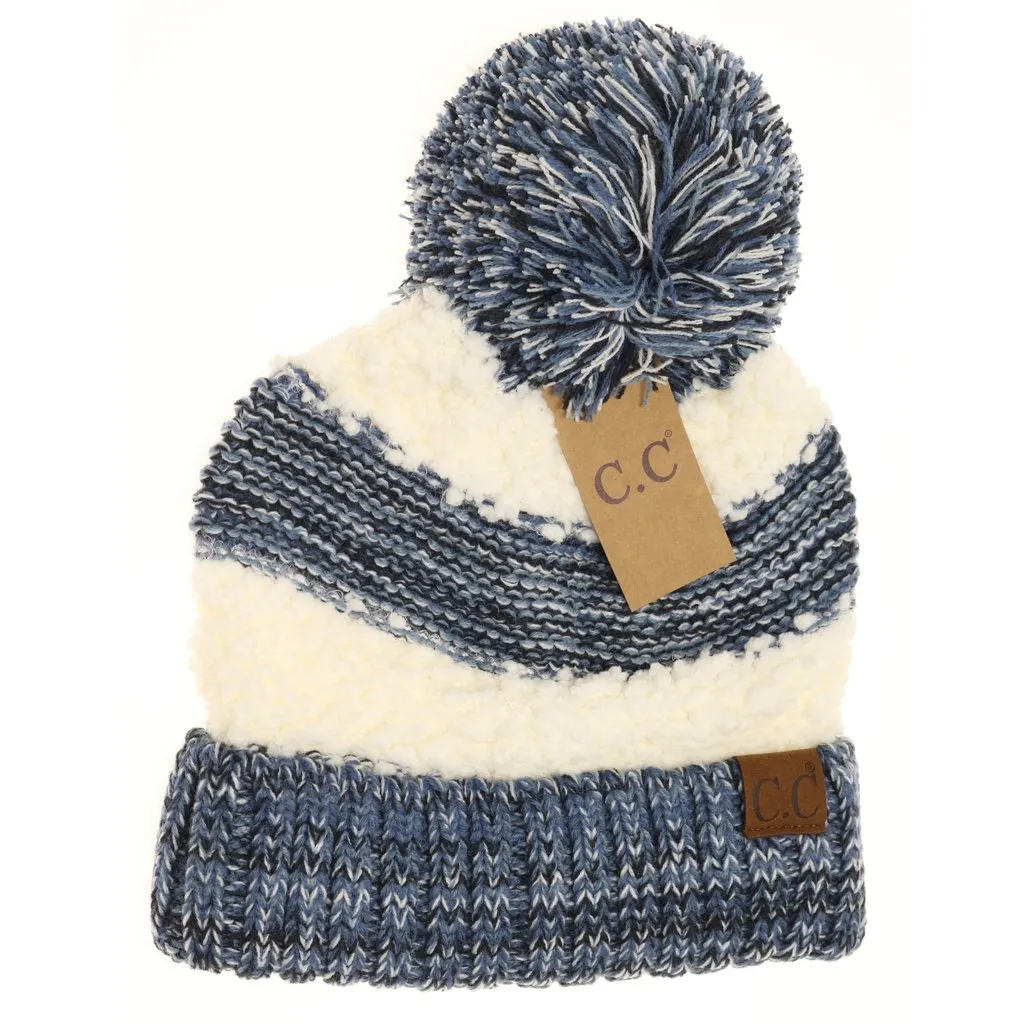 POPCORN HEATHERED KNIT POM BEANIE HAT