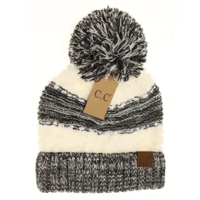 POPCORN HEATHERED KNIT POM BEANIE HAT