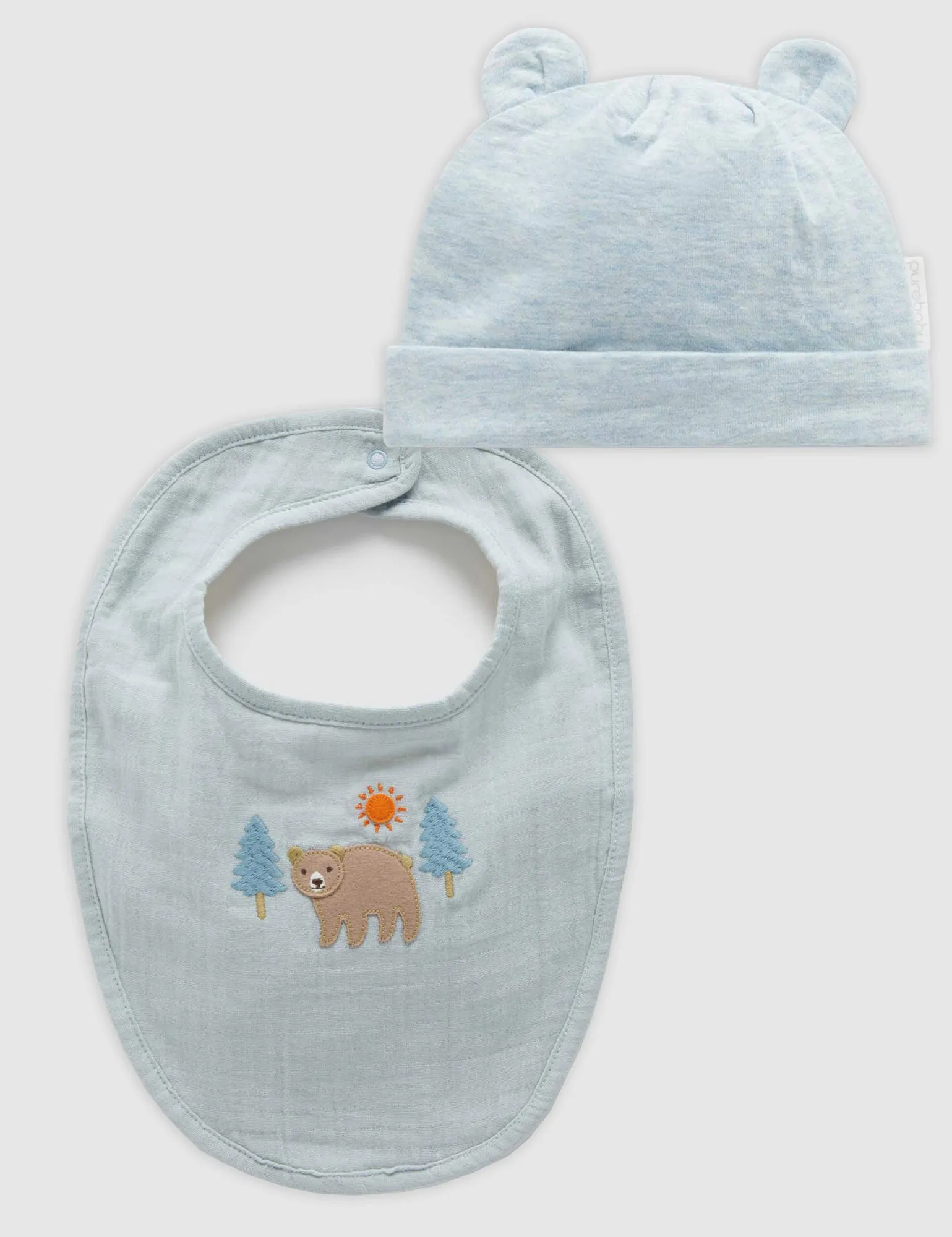 Purebaby Soft Bib and Hat Set - Fennel