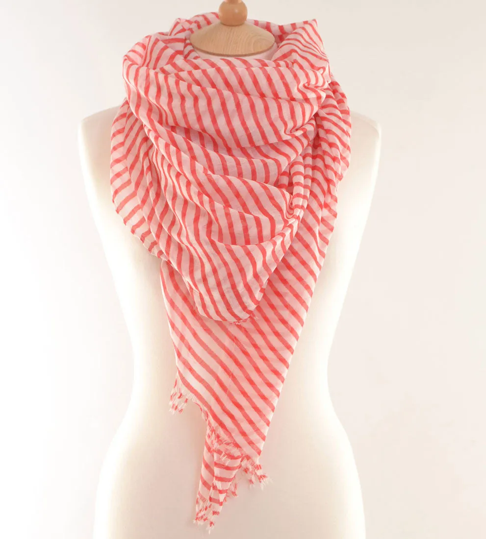 Red Breton Striped Print Scarf