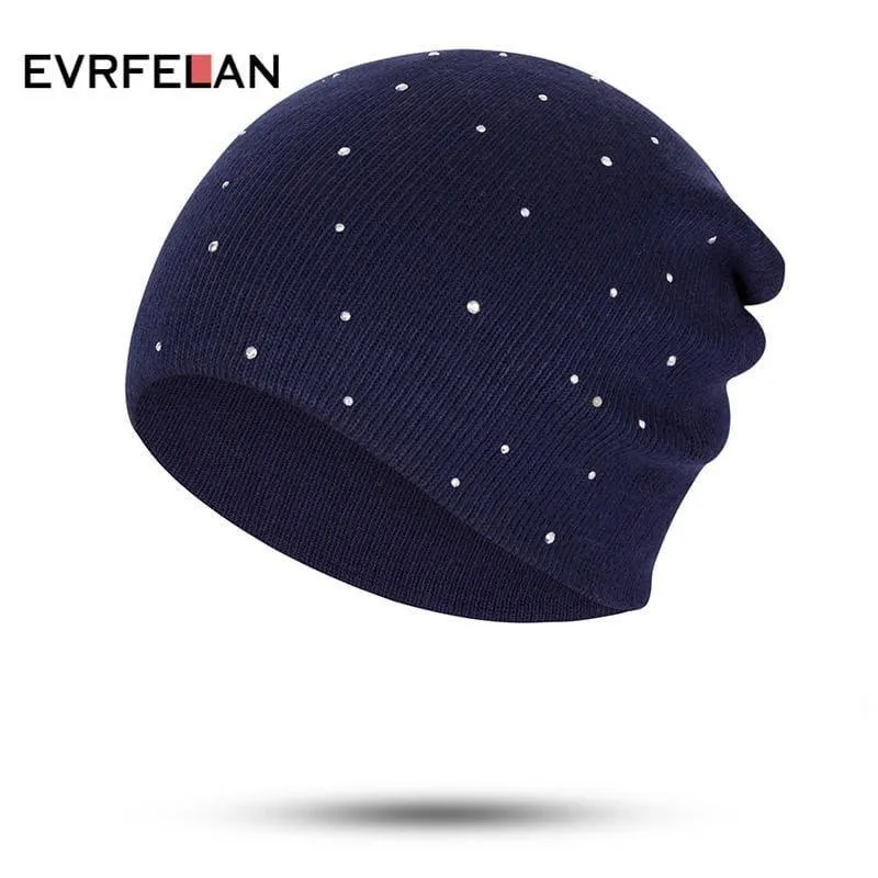 Rhinestone Knitting Skullies Beanies Hats