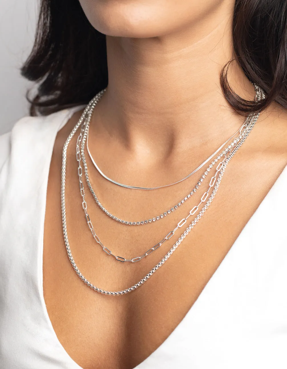 Silver Mixed Chain Layered Necklace