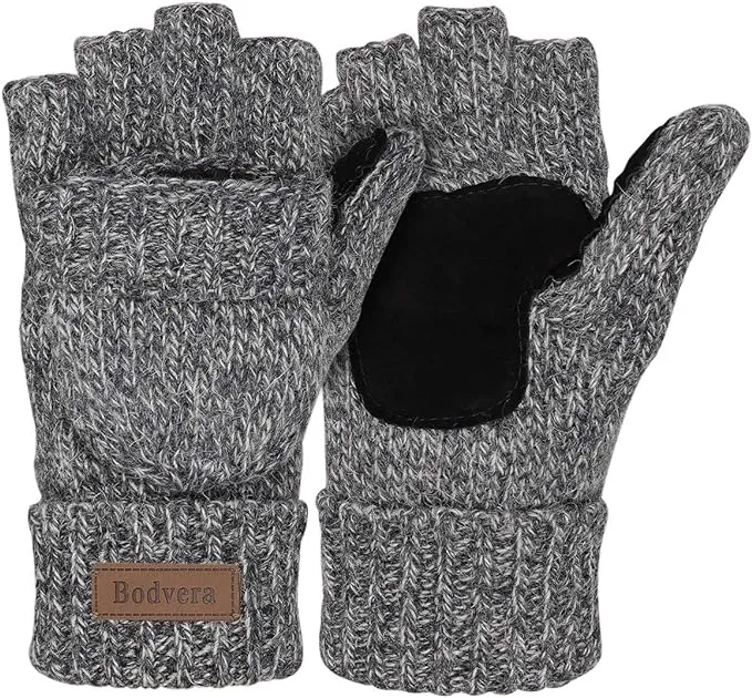 Soft Winter Knit Brown Fingerless Glove Mittens