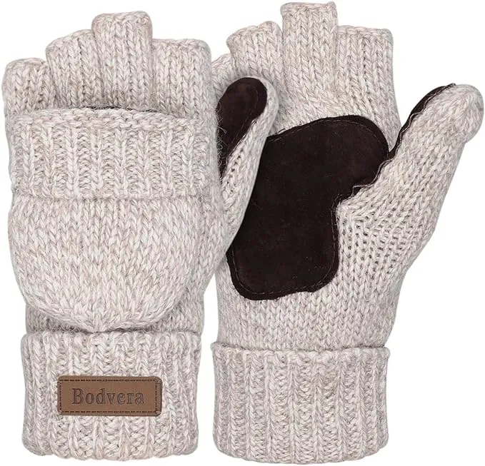 Soft Winter Knit Brown Fingerless Glove Mittens