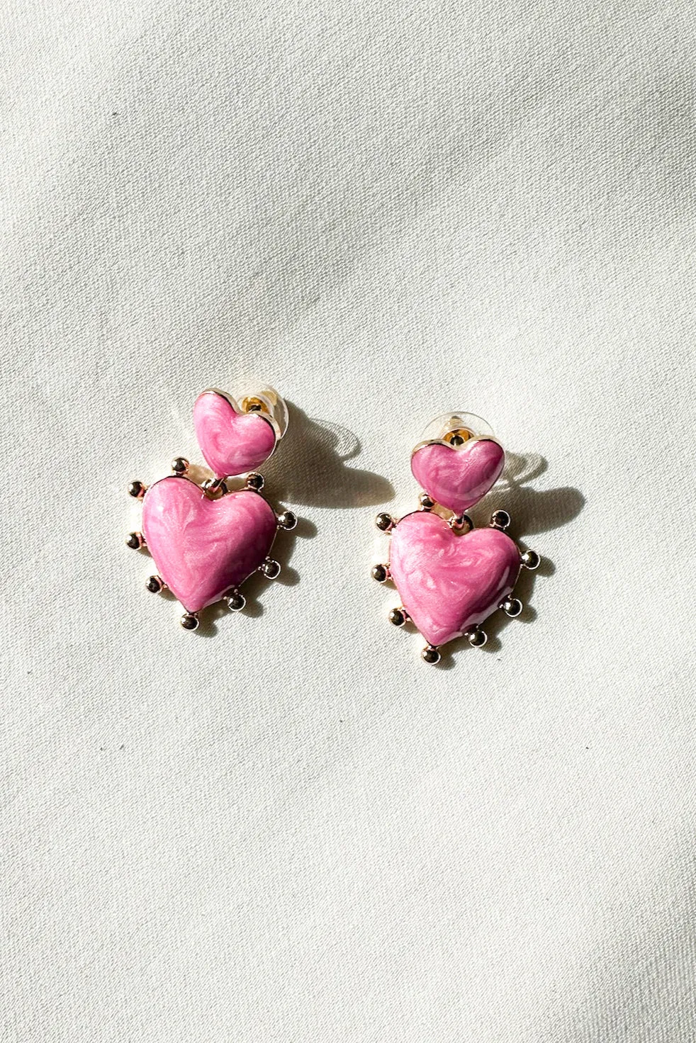 Stacked Pink Hearts Earrings