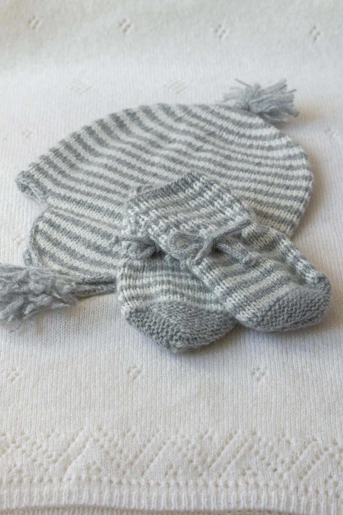 Stripy Hand Knitted Cashmere Baby Mittens