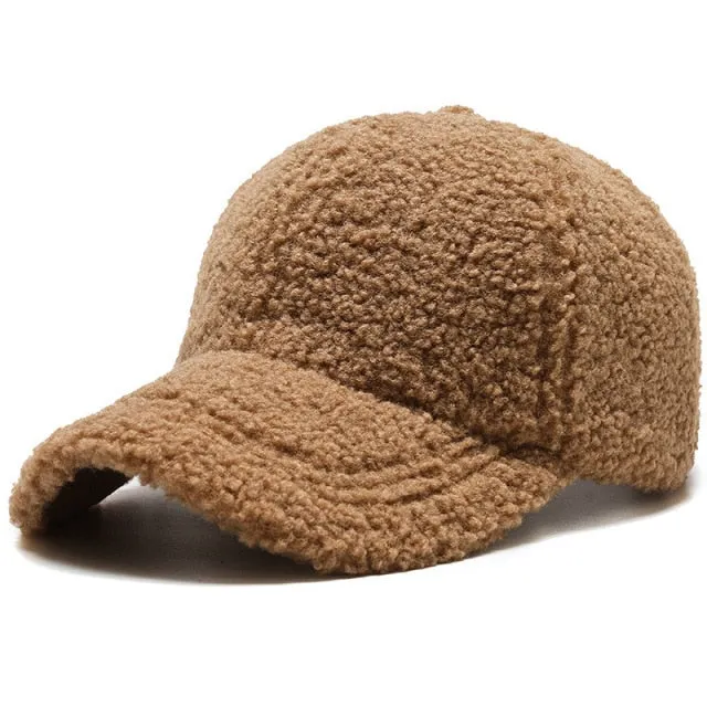 Trendy Streetwear Solid Windproof Wool Teddy Baseball Hats For Women