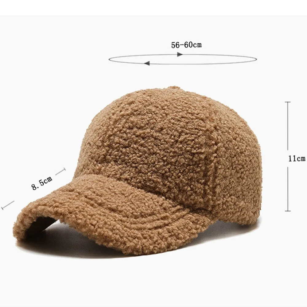 Trendy Streetwear Solid Windproof Wool Teddy Baseball Hats For Women