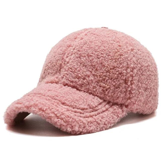 Trendy Streetwear Solid Windproof Wool Teddy Baseball Hats For Women