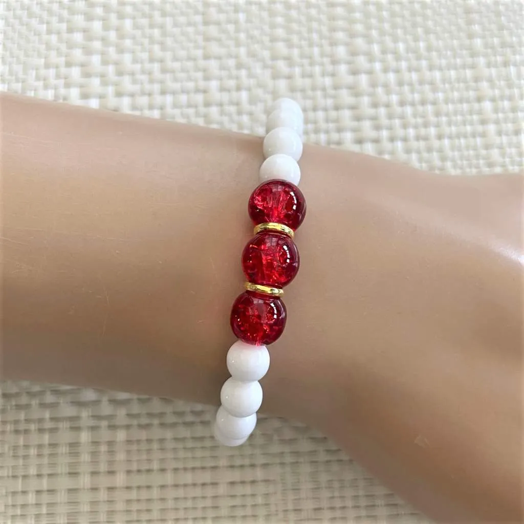 White Shell and Red Beaded Bracelet