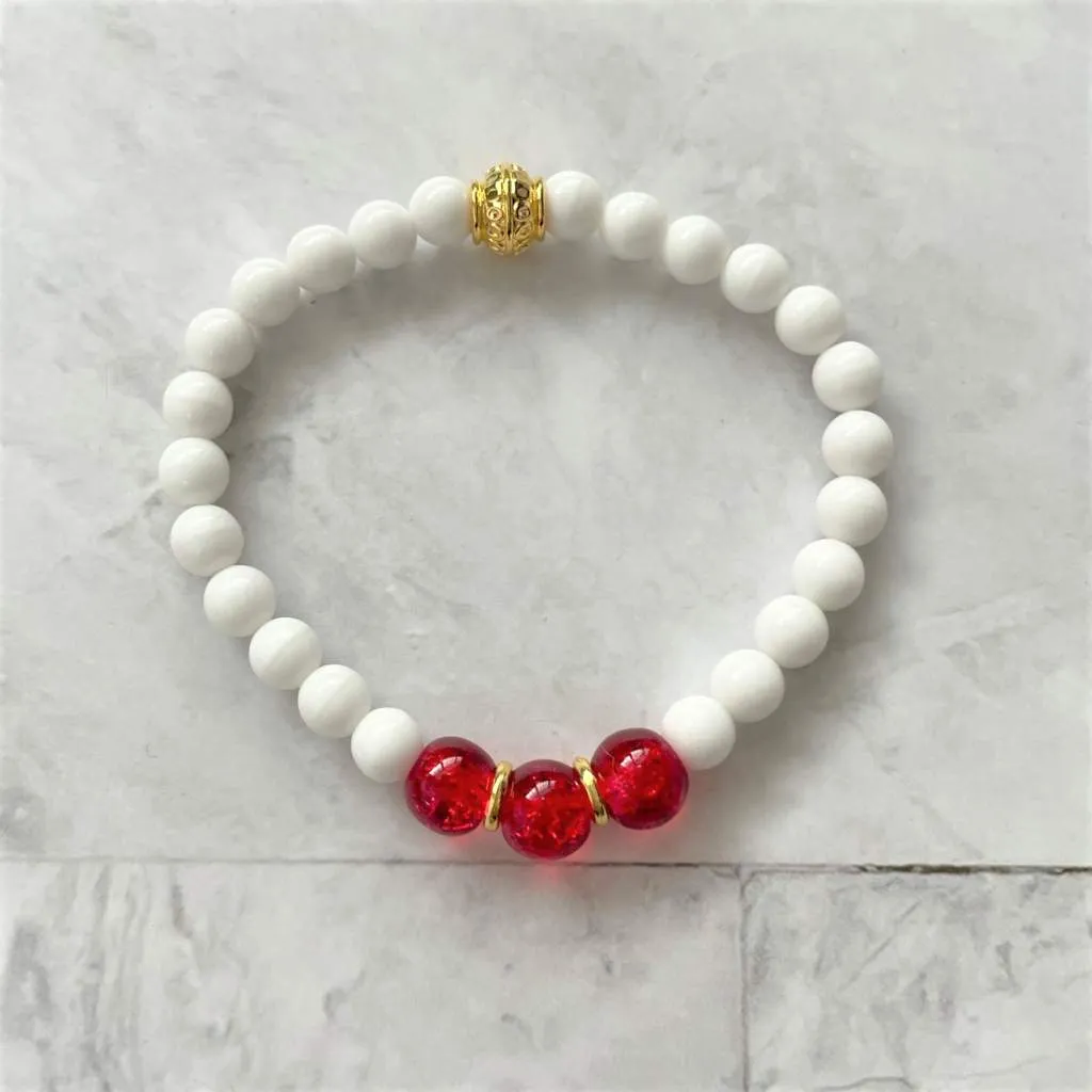 White Shell and Red Beaded Bracelet