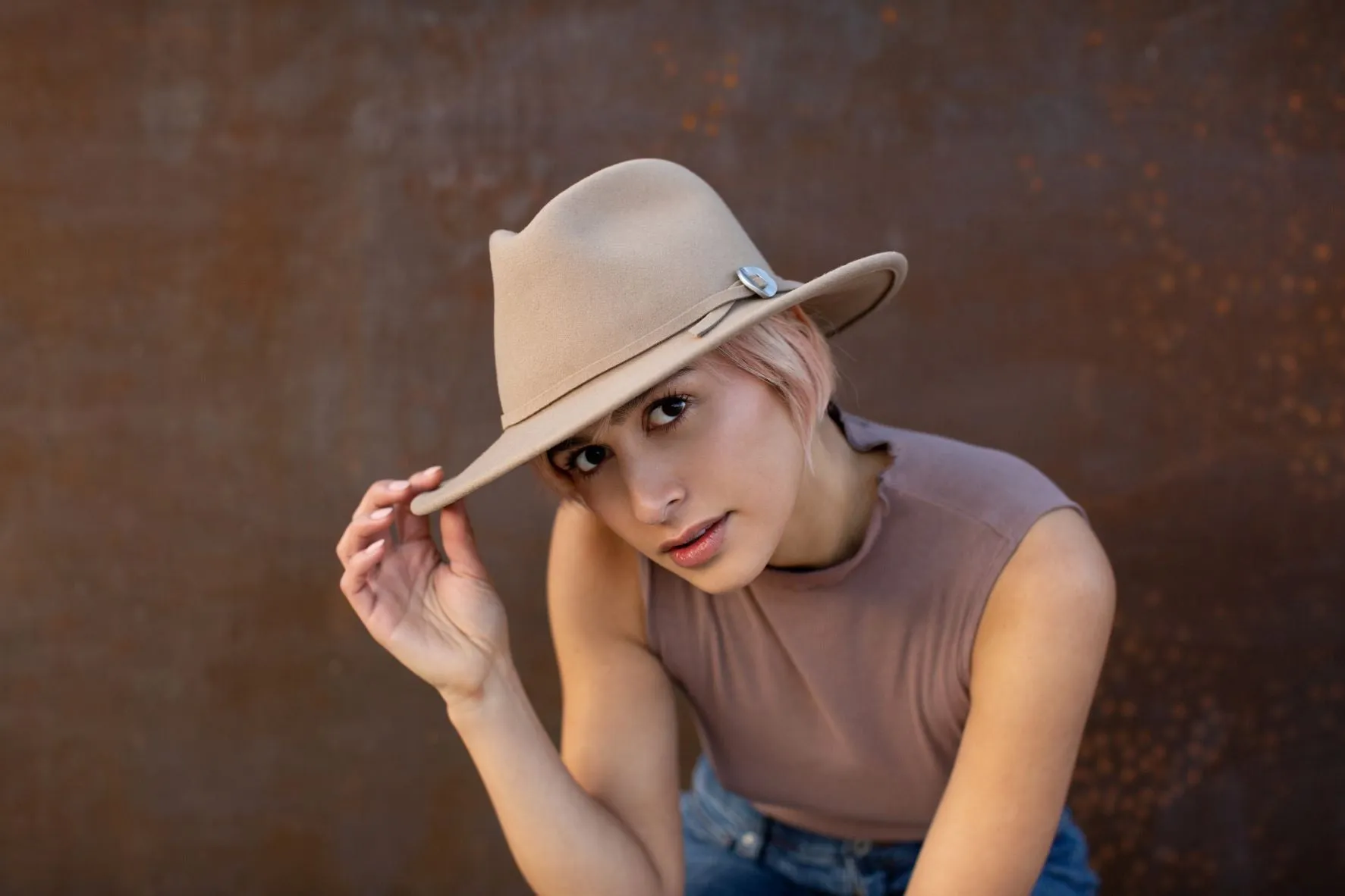 WILLA WIDE BRIM WOOL HAT - FAWN