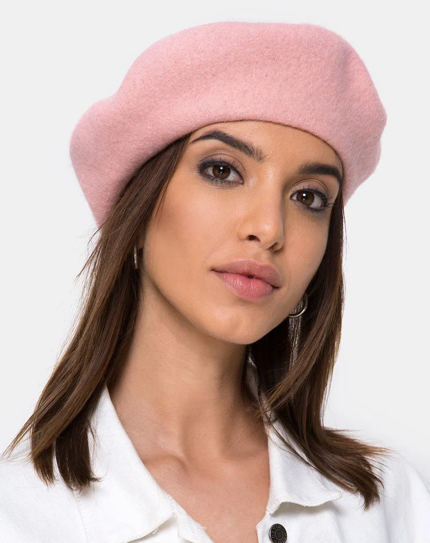 Wool Beret Hat in Baby Pink